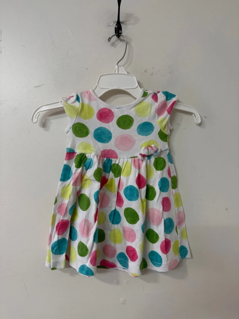 Gymboree White Dress with Pink, Green & Blue Polka Dots
